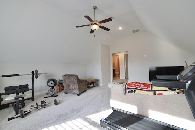 511 Oakvale Ln, Mount Juliet, TN 37122 - exercise area with a ceiling fan, vaulted ceiling, and carpet floors