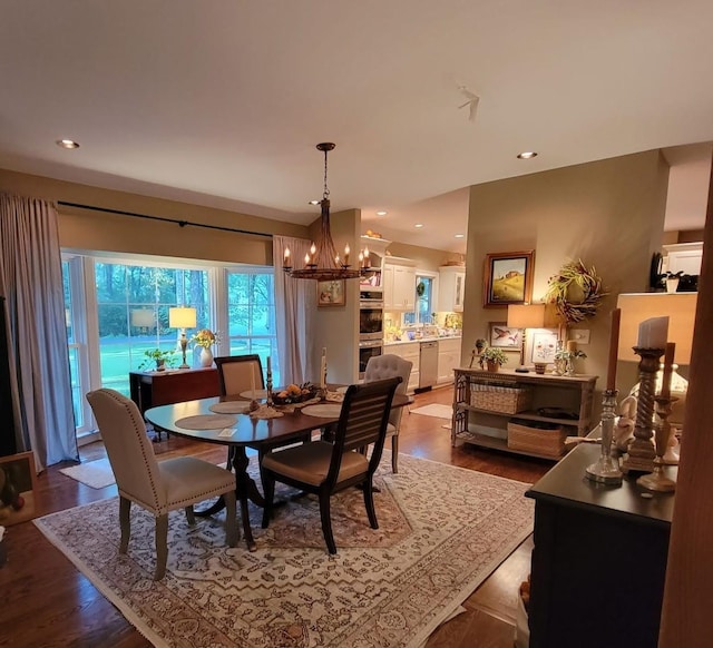 315 Gun Club Rd, Nashville, TN 37205 - dining area featuring a chandelier, dark wood finished floors, and recessed lighting