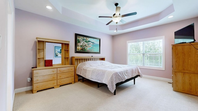 1007 Via Francesco Way, Spring Hill, TN 37174 - bedroom featuring light carpet, recessed lighting, a ceiling fan, and a tray ceiling