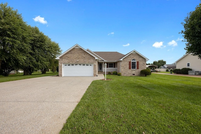 3019 Mcquiston Dr, Greenbrier, TN 37073 - ranch-style house with crawl space, a garage, brick siding, concrete driveway, and a front lawn