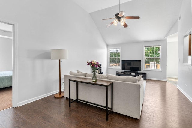 508 Oakmont Dr, Clarksville, TN 37042 - living area with a ceiling fan, dark wood finished floors, and high vaulted ceiling