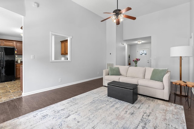 508 Oakmont Dr, Clarksville, TN 37042 - living room with high vaulted ceiling, ceiling fan, and wood finished floors