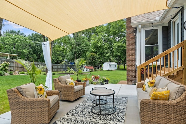 1400 Manor Rd, Columbia, TN 38401 - view of patio / terrace featuring an outdoor hangout area, an outbuilding, and view of wooded area