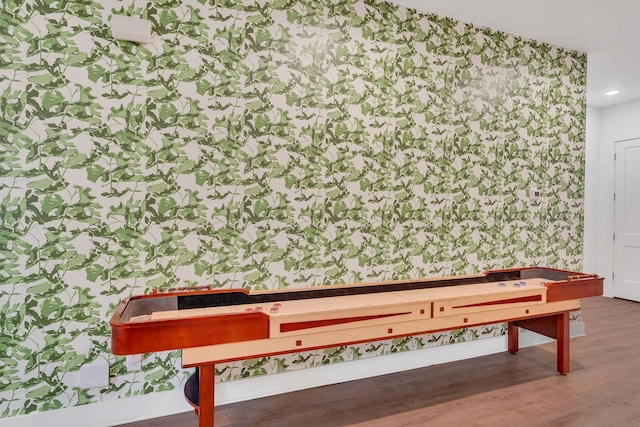 1320 5th Ave N Unit 4, Nashville, TN 37208 - game room featuring wallpapered walls, wood finished floors, and recessed lighting