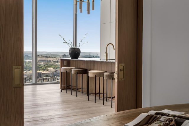 1616 W End Ave Unit 3304, Nashville, TN 37203 - bar area featuring light wood-type flooring, a mountain view, and floor to ceiling windows