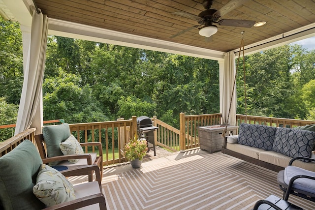 2717 Cloister Ln, Thompsons Station, TN 37179 - wooden deck with ceiling fan, outdoor lounge area, and area for grilling