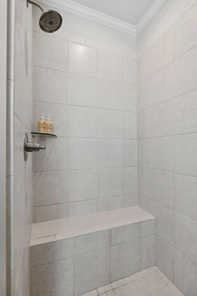 2717 Cloister Ln, Thompsons Station, TN 37179 - bathroom featuring ornamental molding and tiled shower
