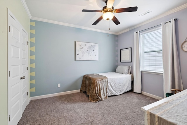 2717 Cloister Ln, Thompsons Station, TN 37179 - bedroom featuring crown molding, carpet, and a ceiling fan