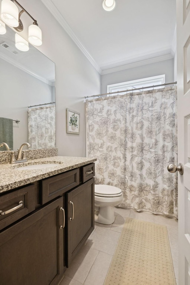 2717 Cloister Ln, Thompsons Station, TN 37179 - full bathroom with tile patterned flooring, ornamental molding, and vanity