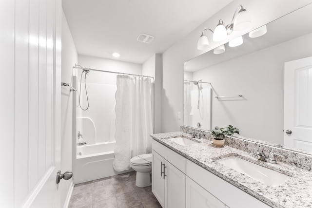 1045 Alta Vista Ln, Smyrna, TN 37167 - full bathroom featuring double vanity, shower / bathtub combination with curtain, and tile patterned floors