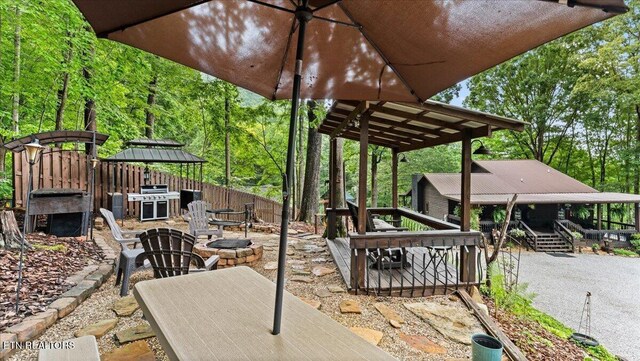 573 Hilltop Dr, Jacksboro, TN 37757 - view of patio with a fire pit