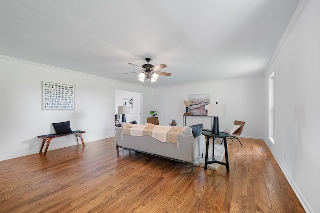 2746 Kinneys Rd, Cedar Hill, TN 37032 - living room featuring ornamental molding, a ceiling fan, and wood finished floors