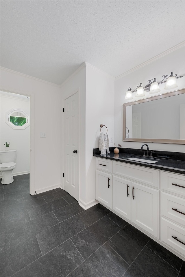 2746 Kinneys Rd, Cedar Hill, TN 37032 - bathroom featuring vanity, a textured ceiling, tile patterned floors, and crown molding