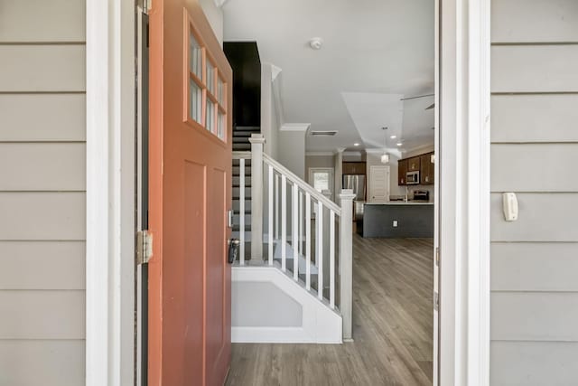 2557 Napa Valley Way, Columbia, TN 38401 - entrance foyer with stairway, wood finished floors, and crown molding