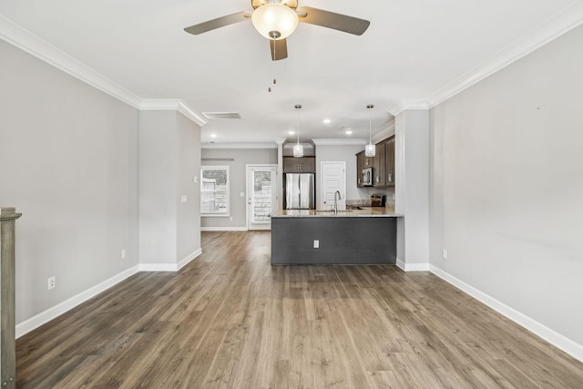 2557 Napa Valley Way, Columbia, TN 38401 - living area with crown molding, dark wood finished floors, a ceiling fan, and recessed lighting