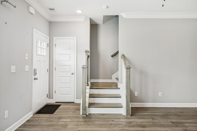 2557 Napa Valley Way, Columbia, TN 38401 - entrance foyer featuring ornamental molding, wood finished floors, stairway, and recessed lighting
