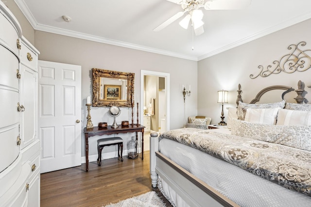 314 W 6th St, Columbia, TN 38401 - bedroom with crown molding, dark wood-style flooring, ensuite bathroom, and ceiling fan