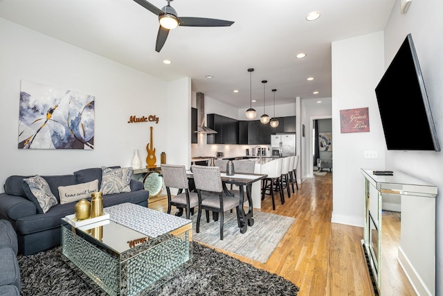 2910 Felicia St Unit 1, Nashville, TN 37209 - living area with ceiling fan, light wood finished floors, and recessed lighting