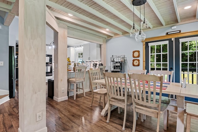 4200 Happy Valley Rd, Flintstone, GA 30725 - dining space with wood finished floors, beam ceiling, french doors, and recessed lighting