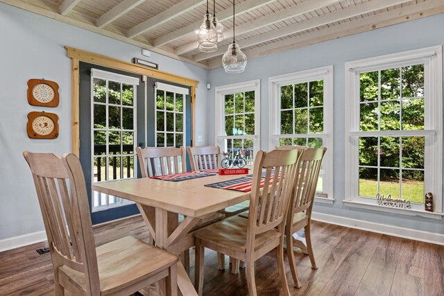 4200 Happy Valley Rd, Flintstone, GA 30725 - dining space featuring wood finished floors, a wood ceiling with exposed beams, and french doors