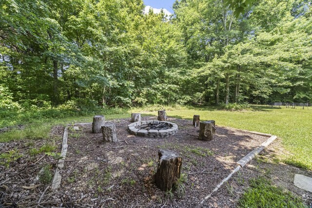 516 Delacy Dr, Fairview, TN 37062 - view of grassy yard featuring a fire pit and a forest view