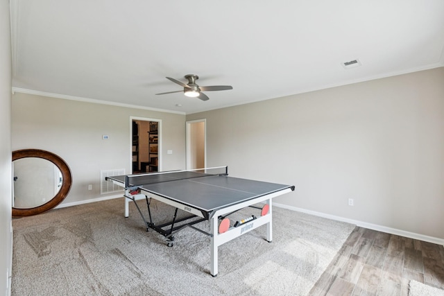 1731 Hudson Rd, Madison, TN 37115 - recreation room featuring a ceiling fan, ornamental molding, and wood finished floors