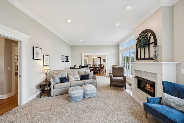 1731 Hudson Rd, Madison, TN 37115 - living area featuring recessed lighting, a premium fireplace, ornamental molding, and a chandelier