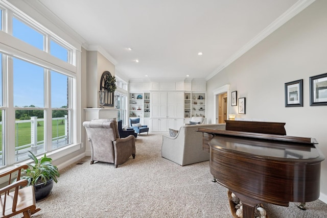 1731 Hudson Rd, Madison, TN 37115 - carpeted living area featuring plenty of natural light, ornamental molding, recessed lighting, and built in shelves