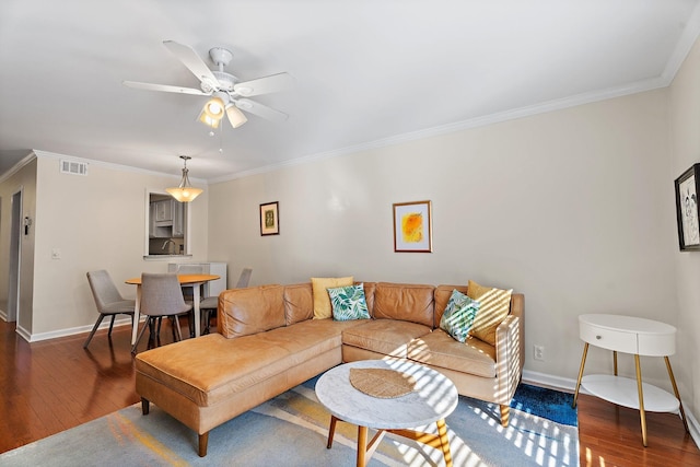 2116 Hobbs Rd Unit K2, Nashville, TN 37215 - living room with wood-type flooring, ornamental molding, and a ceiling fan