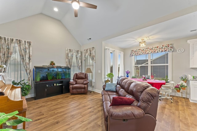 506 Bill Fuson Rd, Mcminnville, TN 37110 - living area with lofted ceiling, ceiling fan, light wood-type flooring, and recessed lighting