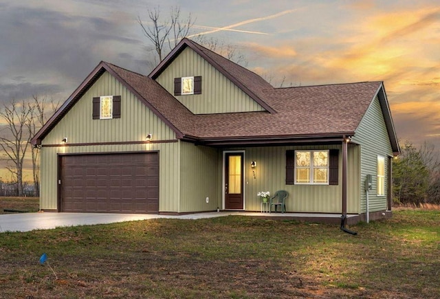 506 Bill Fuson Rd, Mcminnville, TN 37110 - view of front of property featuring a shingled roof, concrete driveway, a porch, and a front lawn