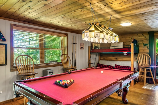 1530 Zurich Rd, Gatlinburg, TN 37738 - game room featuring billiards, wood finished floors, wooden ceiling, and wooden walls
