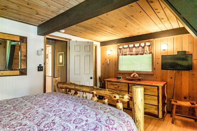 1530 Zurich Rd, Gatlinburg, TN 37738 - bedroom with a wood ceiling with exposed beams, wood finished floors, and wooden walls