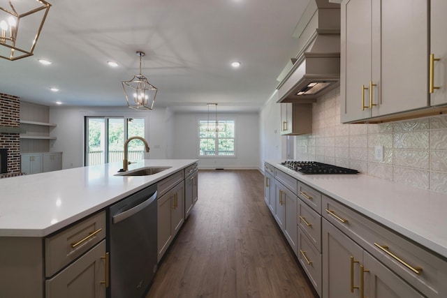 19 Peyton Pl, Columbia, TN 38401 - kitchen featuring appliances with stainless steel finishes, gray cabinets, light countertops, custom range hood, and recessed lighting