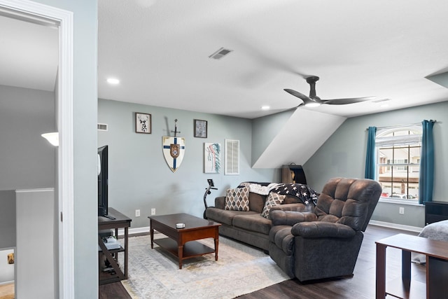 1386 Bruceton Dr, Clarksville, TN 37042 - living area with dark wood-style flooring, ceiling fan, and recessed lighting