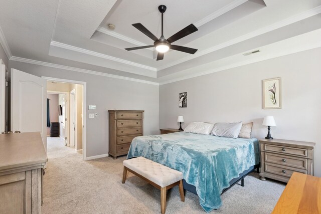 1386 Bruceton Dr, Clarksville, TN 37042 - bedroom featuring a raised ceiling, ornamental molding, light carpet, and ceiling fan