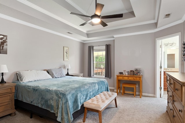 1386 Bruceton Dr, Clarksville, TN 37042 - bedroom with a tray ceiling, crown molding, light carpet, and a ceiling fan