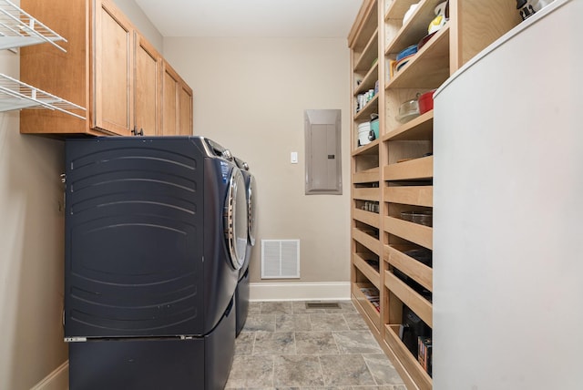 517 Burnett Rd, Mount Juliet, TN 37122 - laundry area with electric panel, washing machine and clothes dryer, stone finish floors, and cabinet space