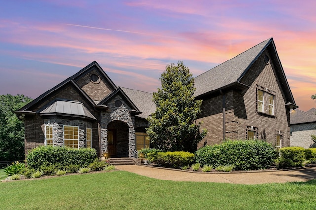 517 Burnett Rd, Mount Juliet, TN 37122 - french provincial home with a lawn, a shingled roof, and brick siding