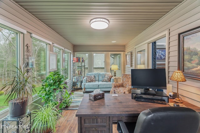 187 Forest View Dr, Crossville, TN 38558 - office area featuring wood finished floors and wooden walls