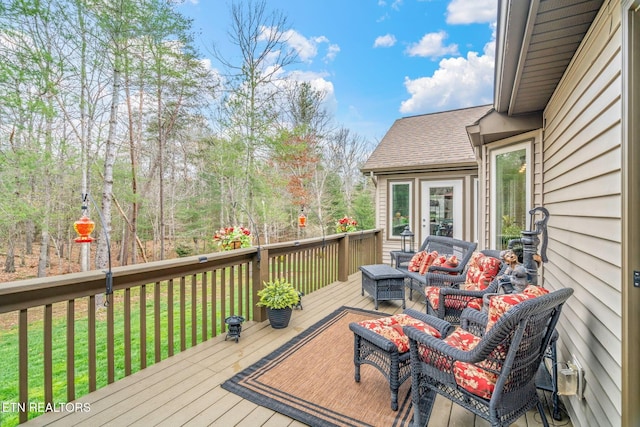 187 Forest View Dr, Crossville, TN 38558 - deck featuring an outdoor hangout area and a lawn