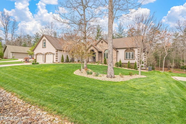 187 Forest View Dr, Crossville, TN 38558 - view of front facade with stucco siding, a front lawn, and stone siding