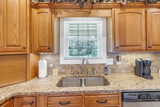 379 Hooper Rd, Winchester, TN 37398 - kitchen with stainless steel dishwasher, decorative backsplash, and light stone countertops