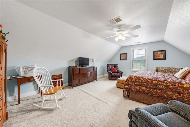 379 Hooper Rd, Winchester, TN 37398 - bedroom featuring carpet floors, vaulted ceiling, a ceiling fan, and a textured ceiling