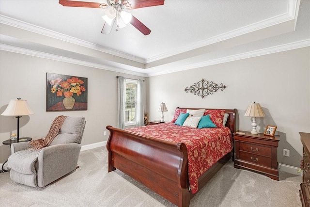 379 Hooper Rd, Winchester, TN 37398 - carpeted bedroom with crown molding, a tray ceiling, and ceiling fan