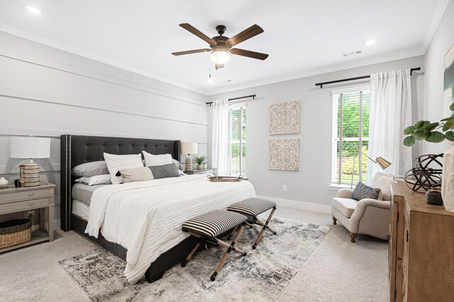 2636 Bramblewood Ln, Thompsons Station, TN 37179 - carpeted bedroom with ornamental molding, recessed lighting, and ceiling fan