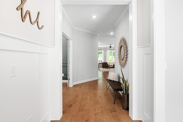 2636 Bramblewood Ln, Thompsons Station, TN 37179 - hall with crown molding, recessed lighting, and light wood-style floors