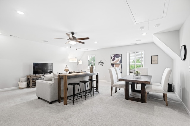 2636 Bramblewood Ln, Thompsons Station, TN 37179 - dining space with attic access, light colored carpet, recessed lighting, and ceiling fan