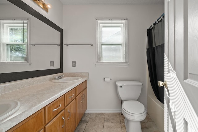 3230 S Senseney Cir, Clarksville, TN 37042 - bathroom with double vanity, plenty of natural light, shower / bathtub combination with curtain, and tile patterned floors