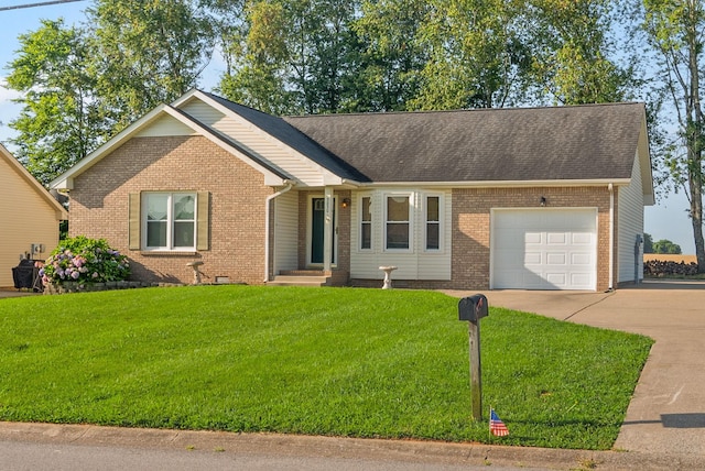 3230 S Senseney Cir, Clarksville, TN 37042 - ranch-style home with brick siding, concrete driveway, a garage, a front yard, and a shingled roof